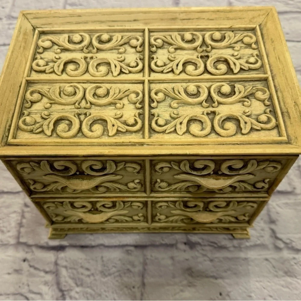 David Lerner Vintage Jewelry or Sewing Storage Box Ivory Two Drawer 1970s